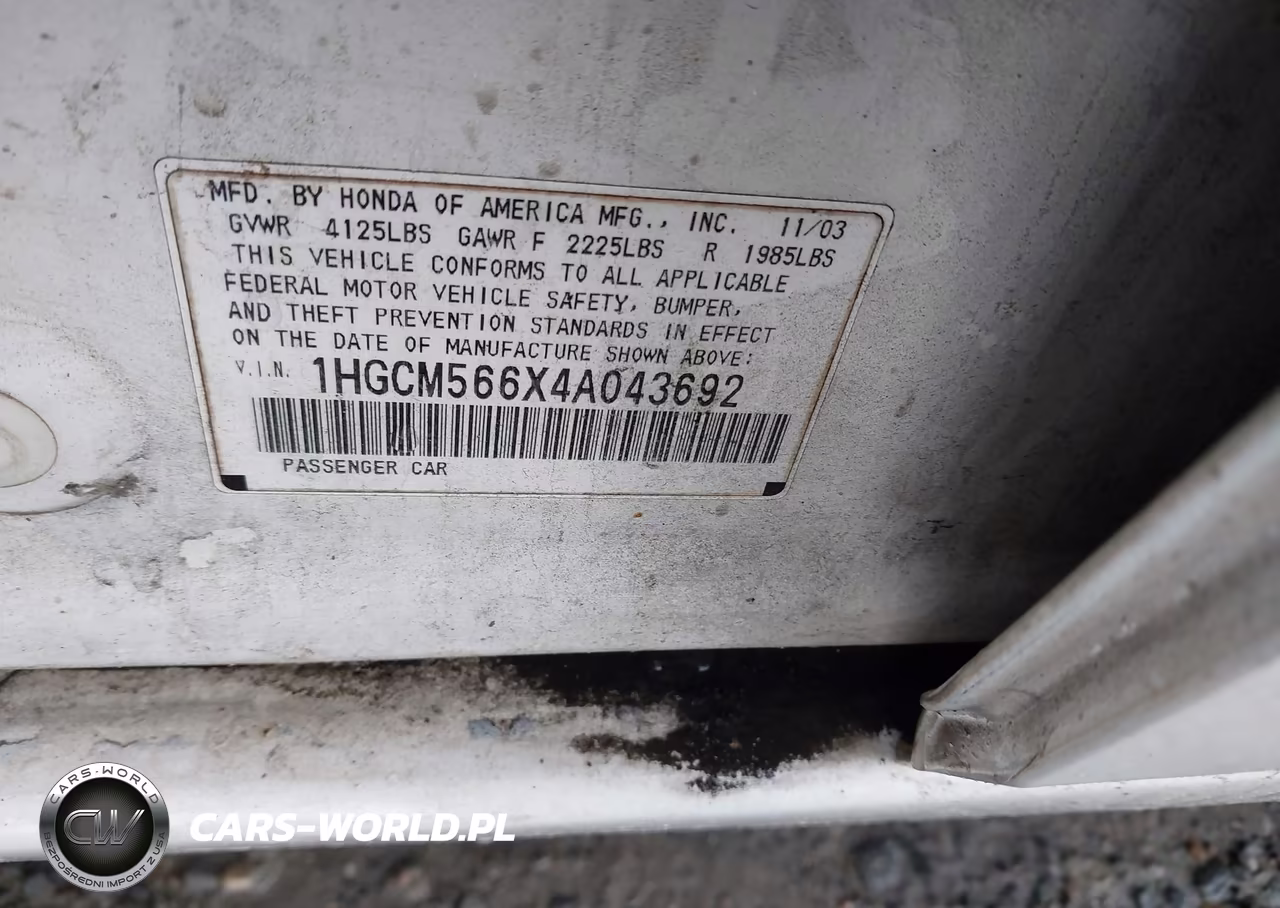 2004 Honda Accord 2.4 Ex VIN:1HGCM566X4A043692 - 9