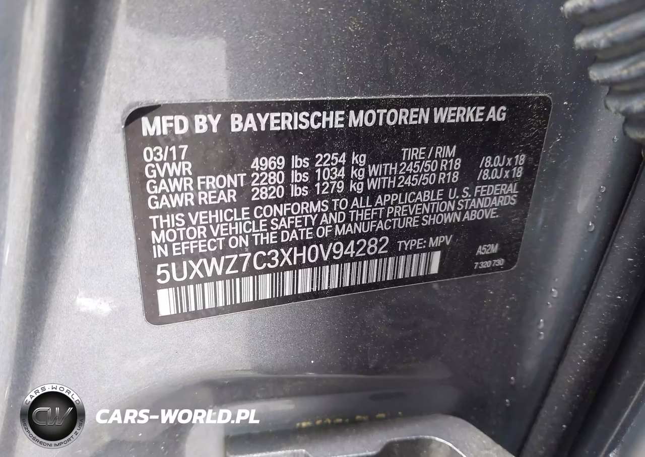 2017 BMW X3 Sdrive28I VIN:5UXWZ7C3XH0V94282 - 9