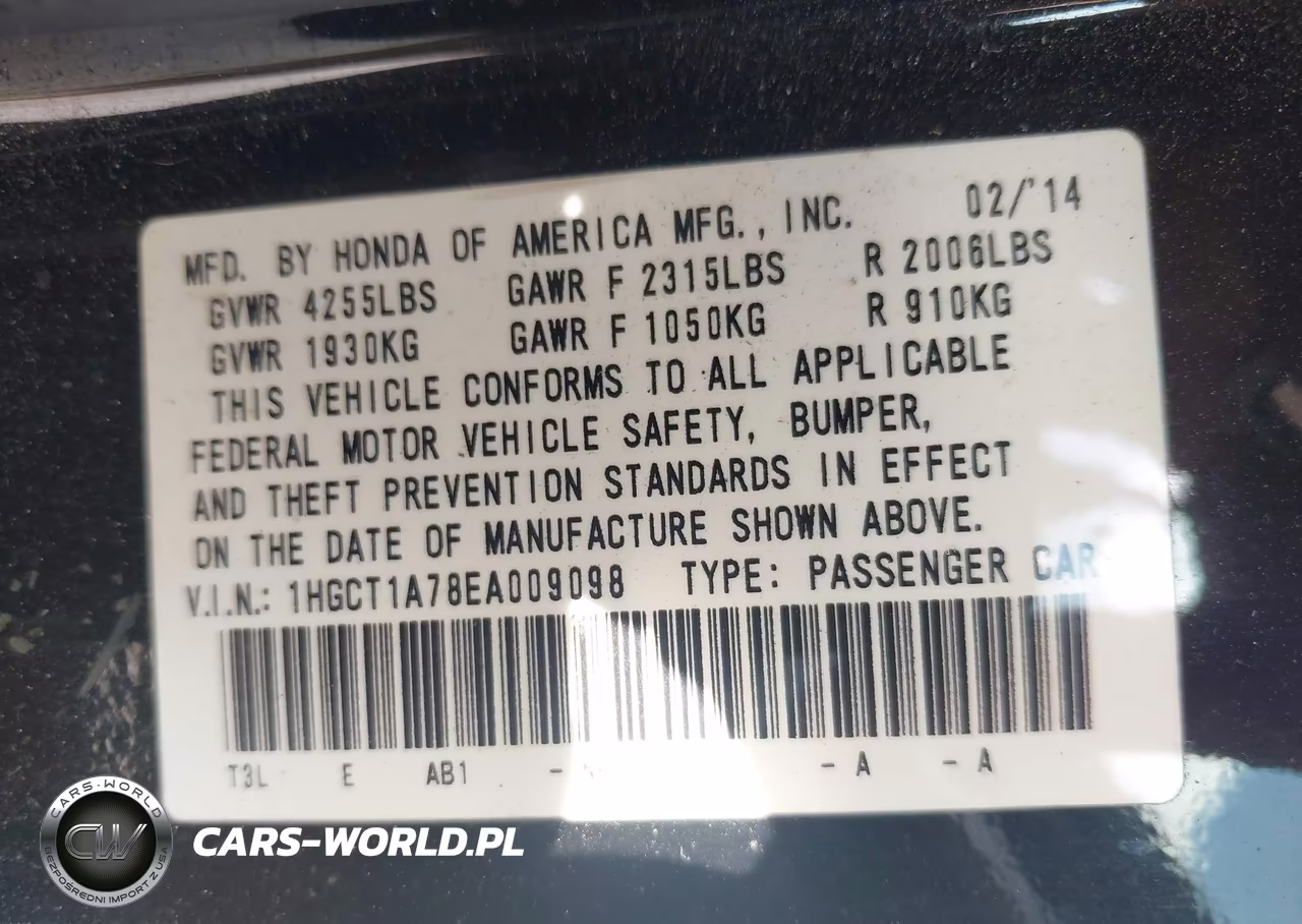 2014 Honda Accord Ex VIN:1HGCT1A78EA009098 - 9