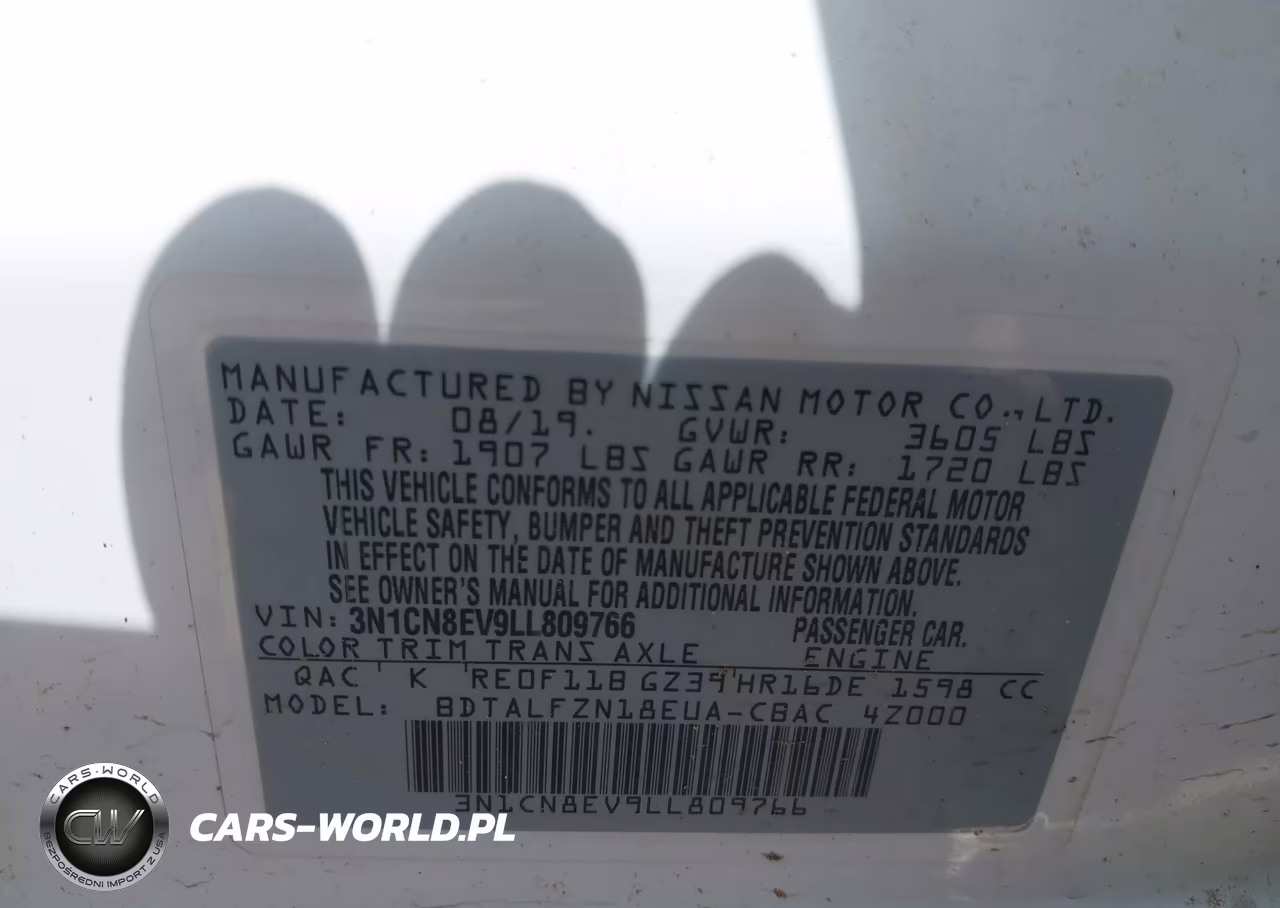 2020 Nissan Versa Sv Xtronic Cvt VIN:3N1CN8EV9LL809766 - 9