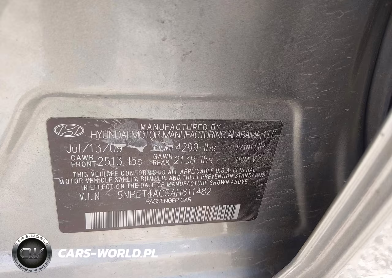 2010 Hyundai Sonata Gls VIN:5NPET4AC5AH611482 - 9