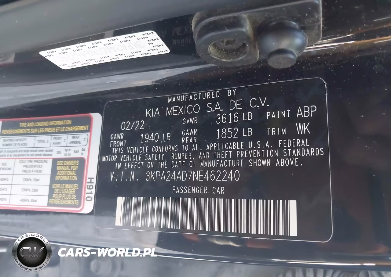 2022 Kia Rio S VIN:3KPA24AD7NE462240 - 9