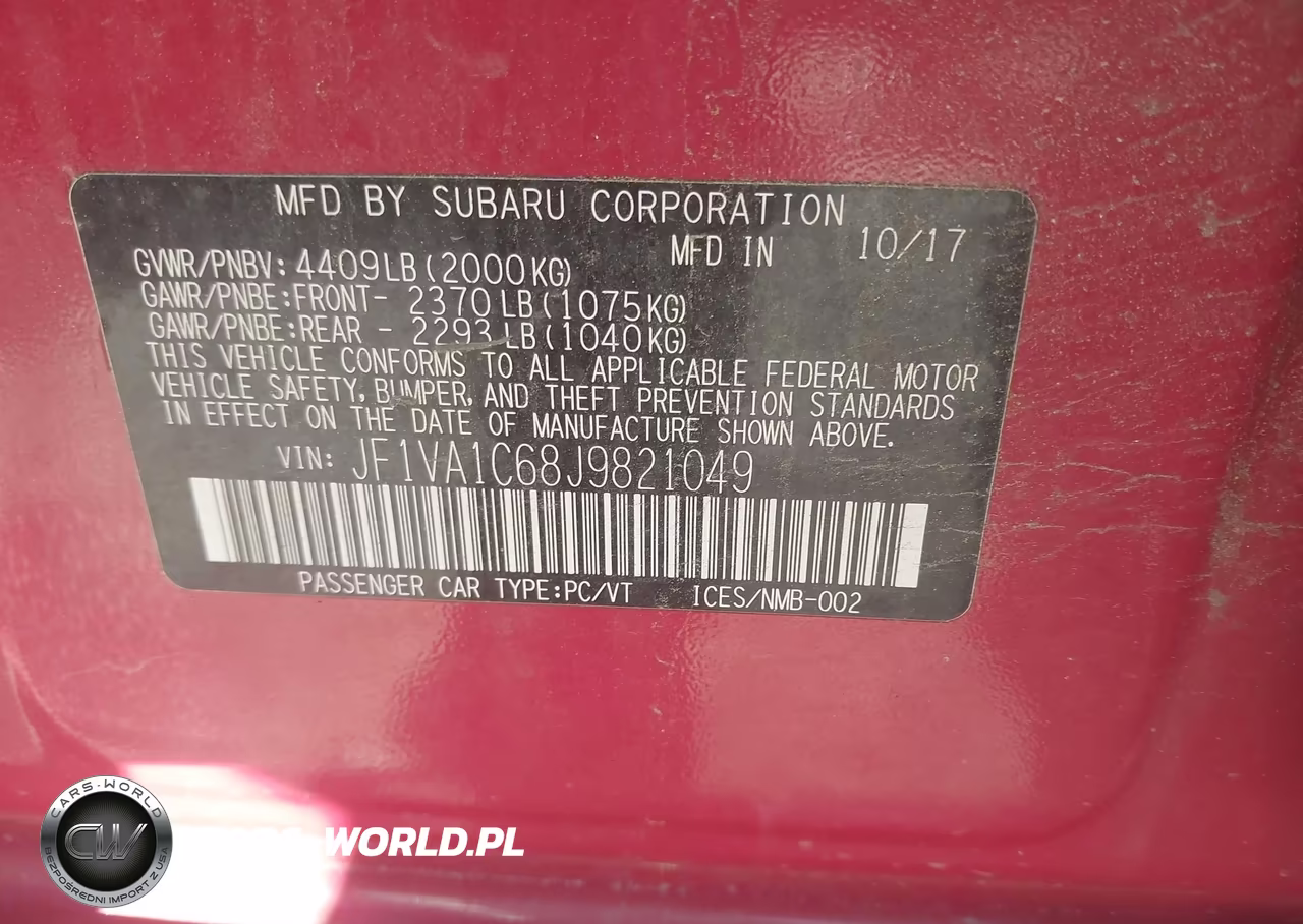 2018 Subaru Wrx Premium VIN:JF1VA1C68J9821049 - 9
