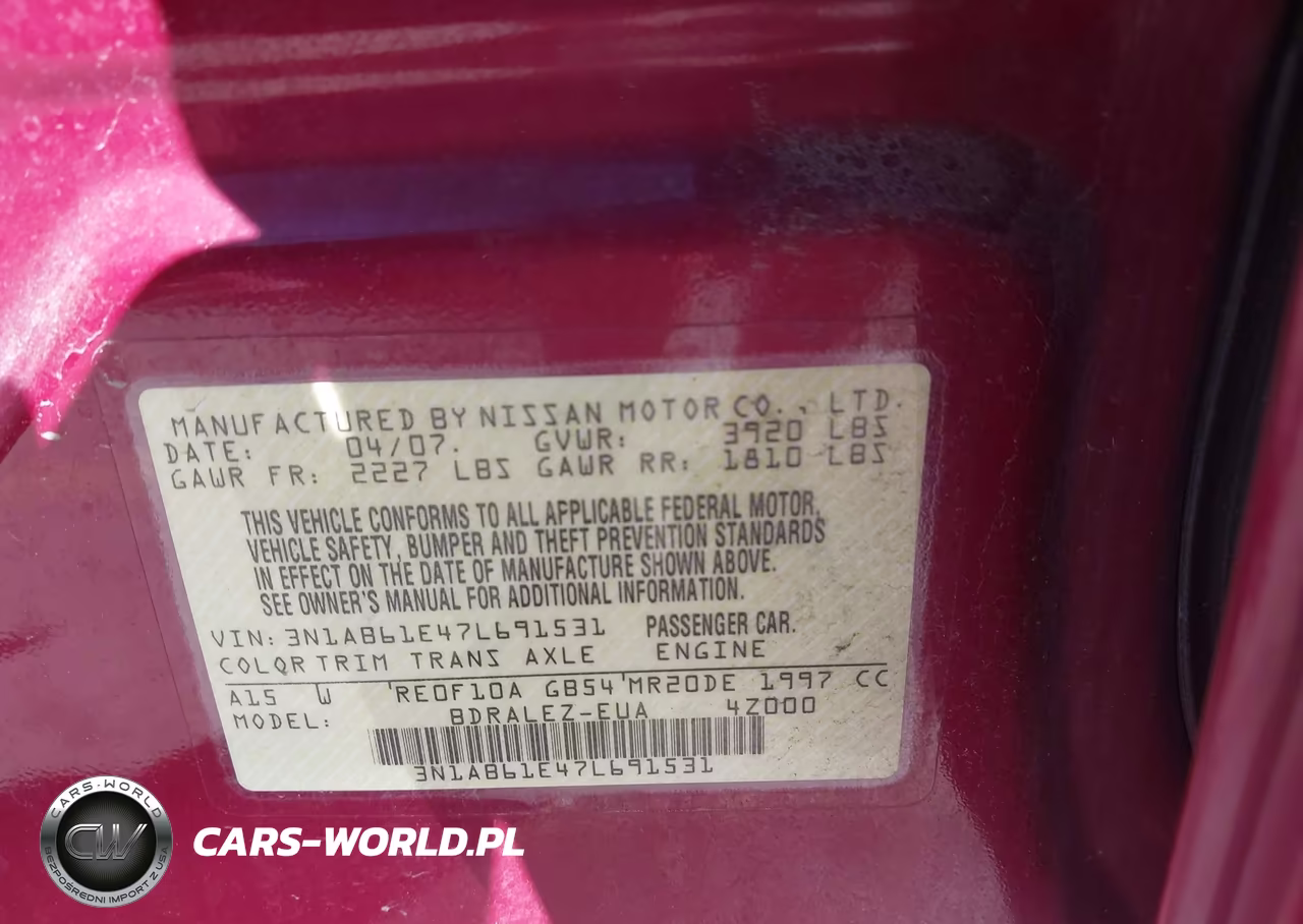 2007 Nissan Sentra 2.0S VIN:3N1AB61E47L691531 - 9
