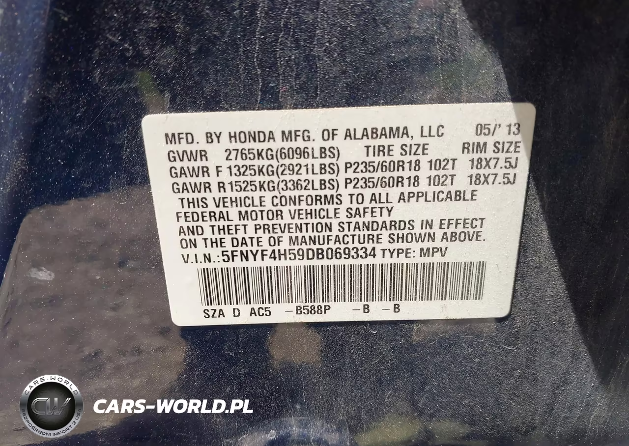 2013 Honda Pilot Ex-L VIN:5FNYF4H59DB069334 - 9