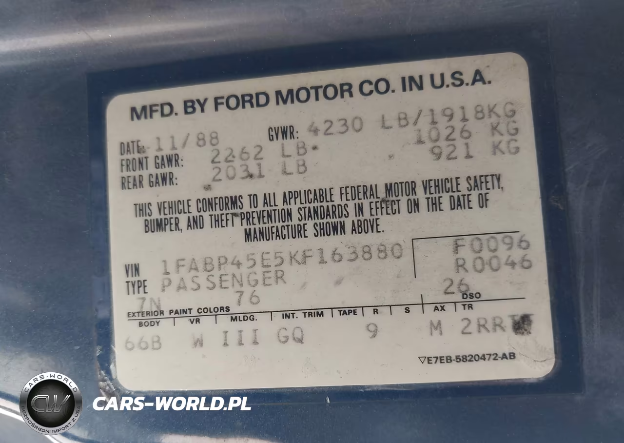 1989 Ford Mustang Gt-Cobra Gt VIN:1FABP45E5KF163880 - 9