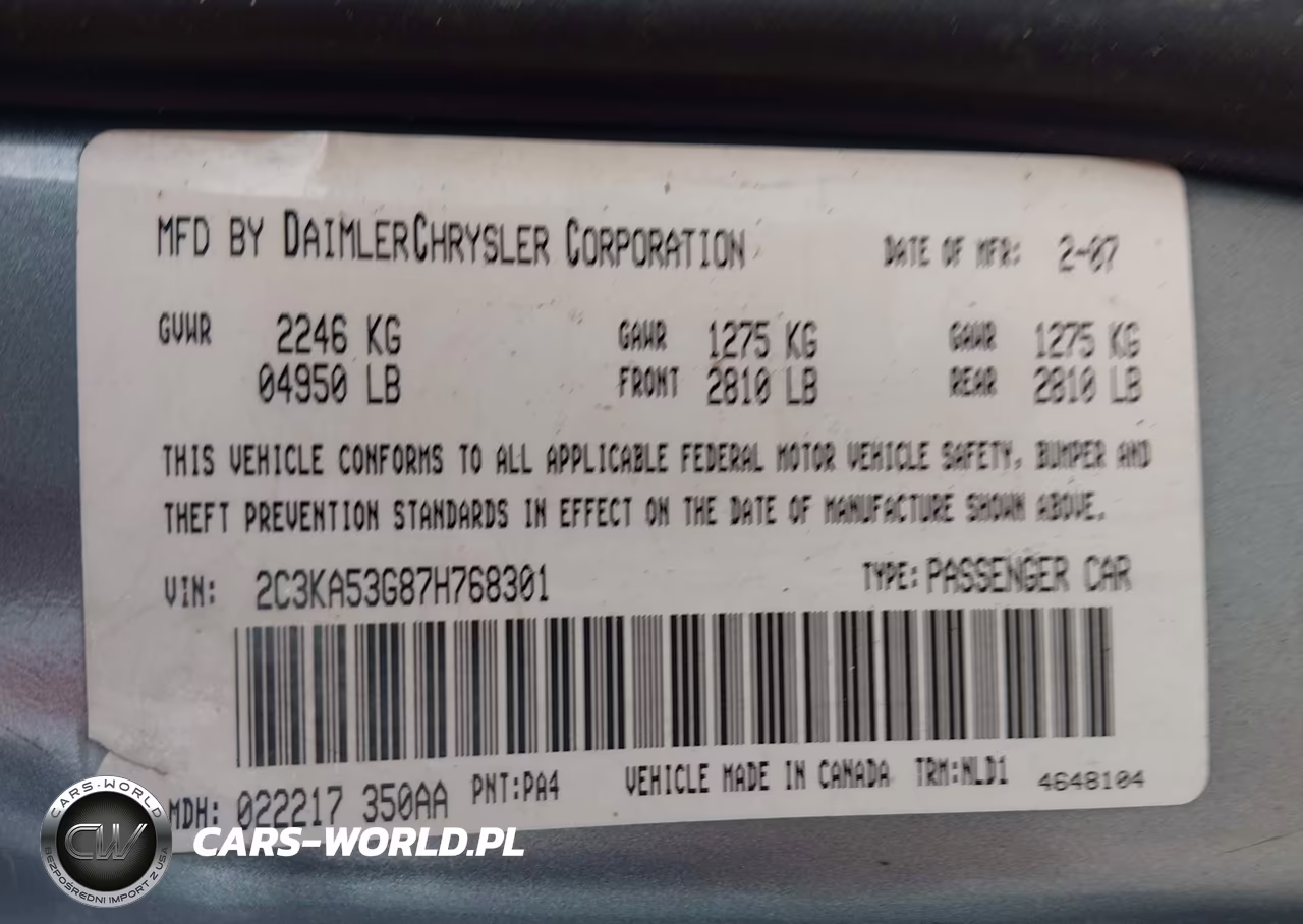 2007 Chrysler 300 Touring VIN:2C3KA53G87H768301 - 9