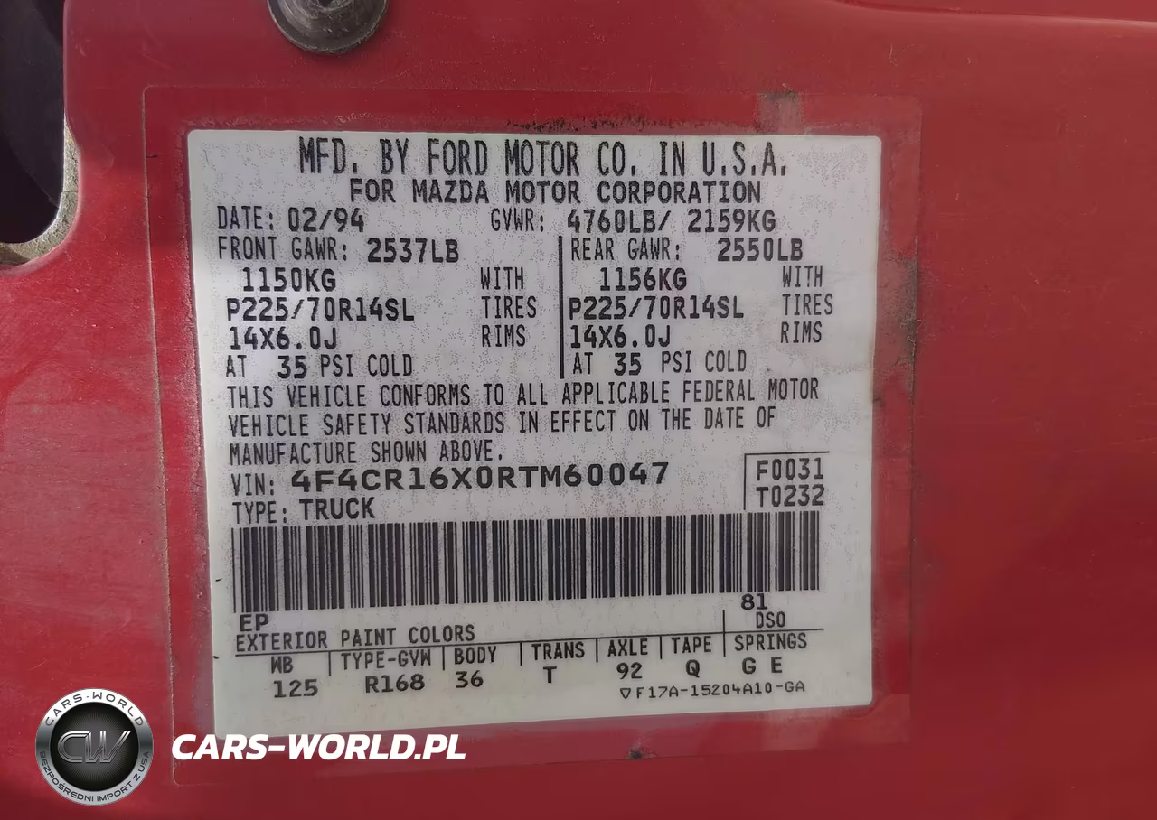 1994 Mazda B4000 Cab Plus VIN:4F4CR16X0RTM60047 - 9