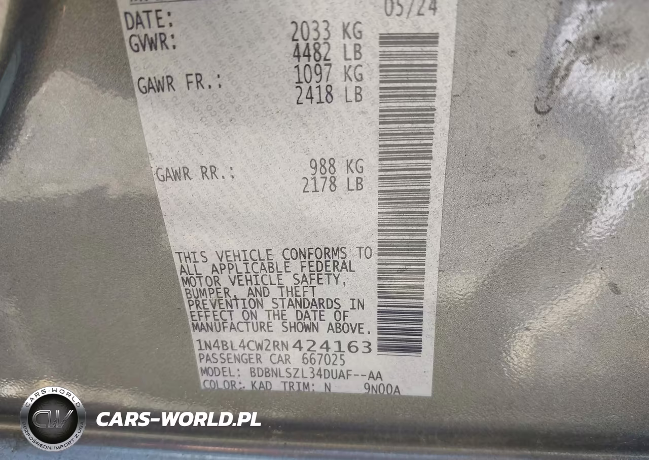 2024 Nissan Altima Sr Intelligent Awd VIN:1N4BL4CW2RN424163 - 9