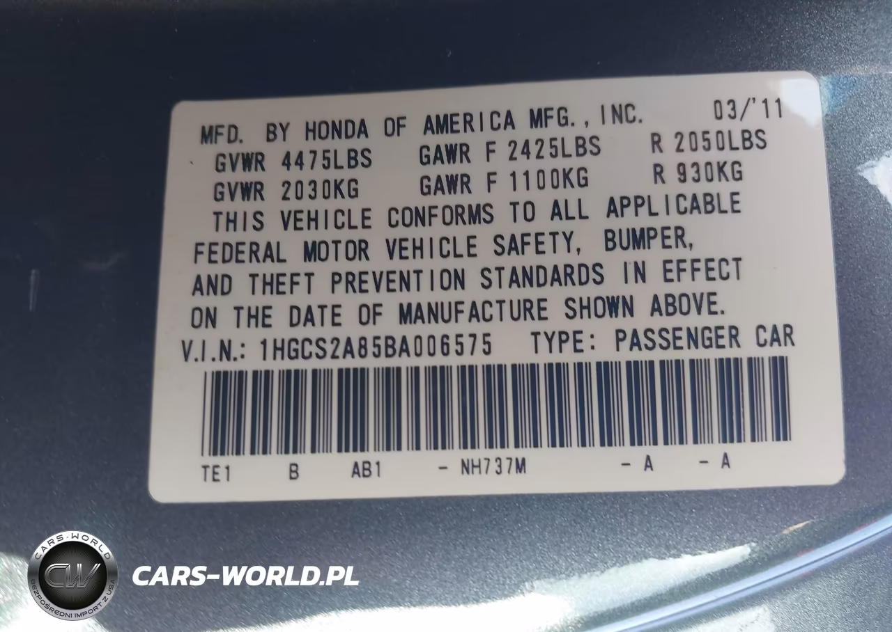 2011 Honda Accord 3.5 Ex-L VIN:1HGCS2A85BA006575 - 9