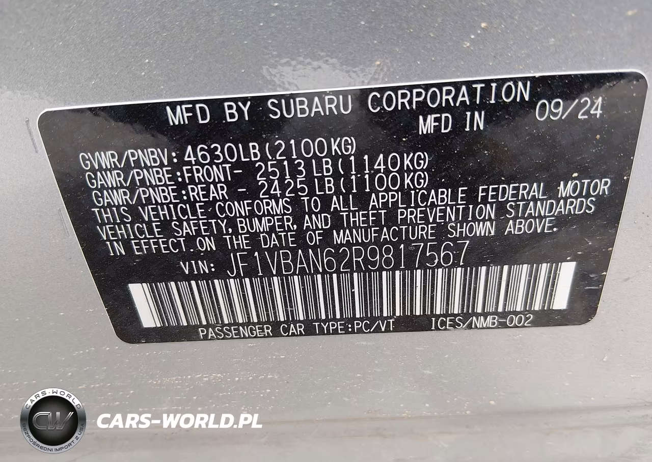 2024 Subaru Wrx Limited VIN:JF1VBAN62R9817567 - 9