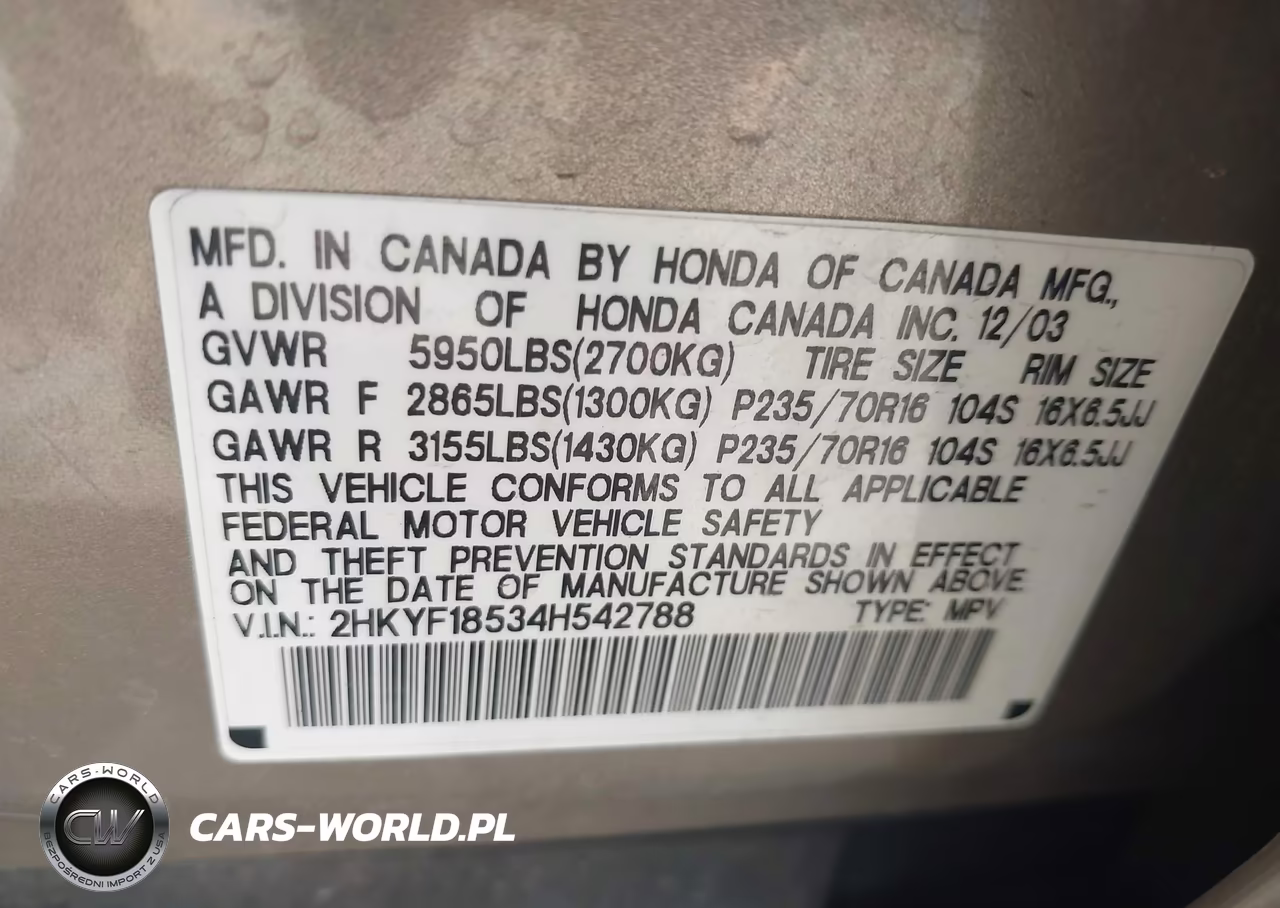 2004 Honda Pilot Ex-L VIN:2HKYF18534H542788 - 9