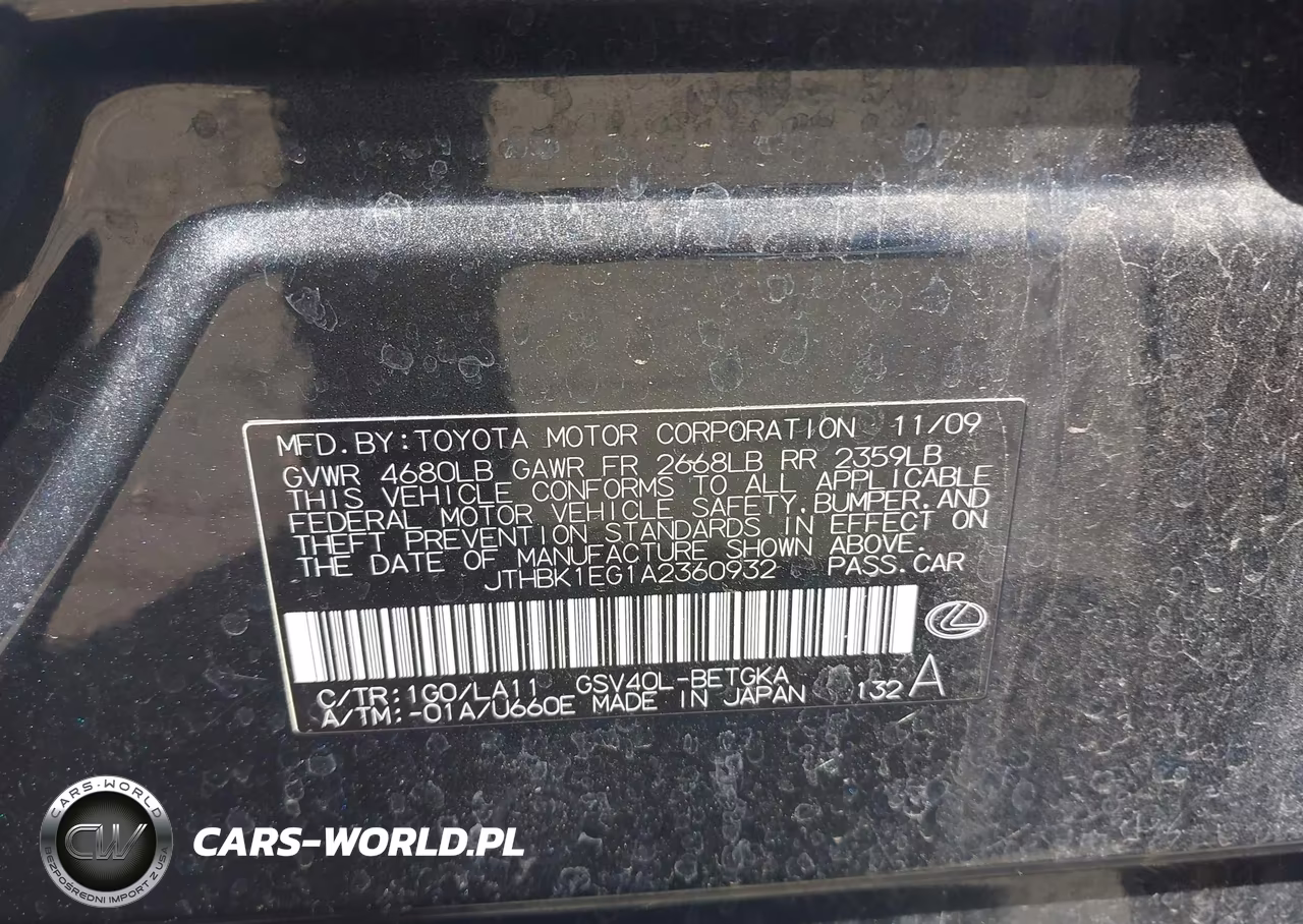 2010 Lexus Es 350 VIN:JTHBK1EG1A2360932 - 9