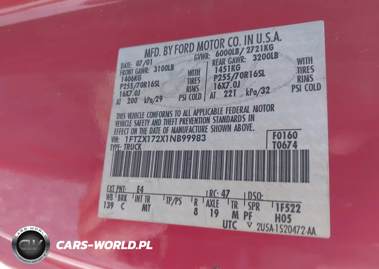 2001 Ford F-150 Xl-Xlt VIN:1FTZX172X1NB99983 - 9