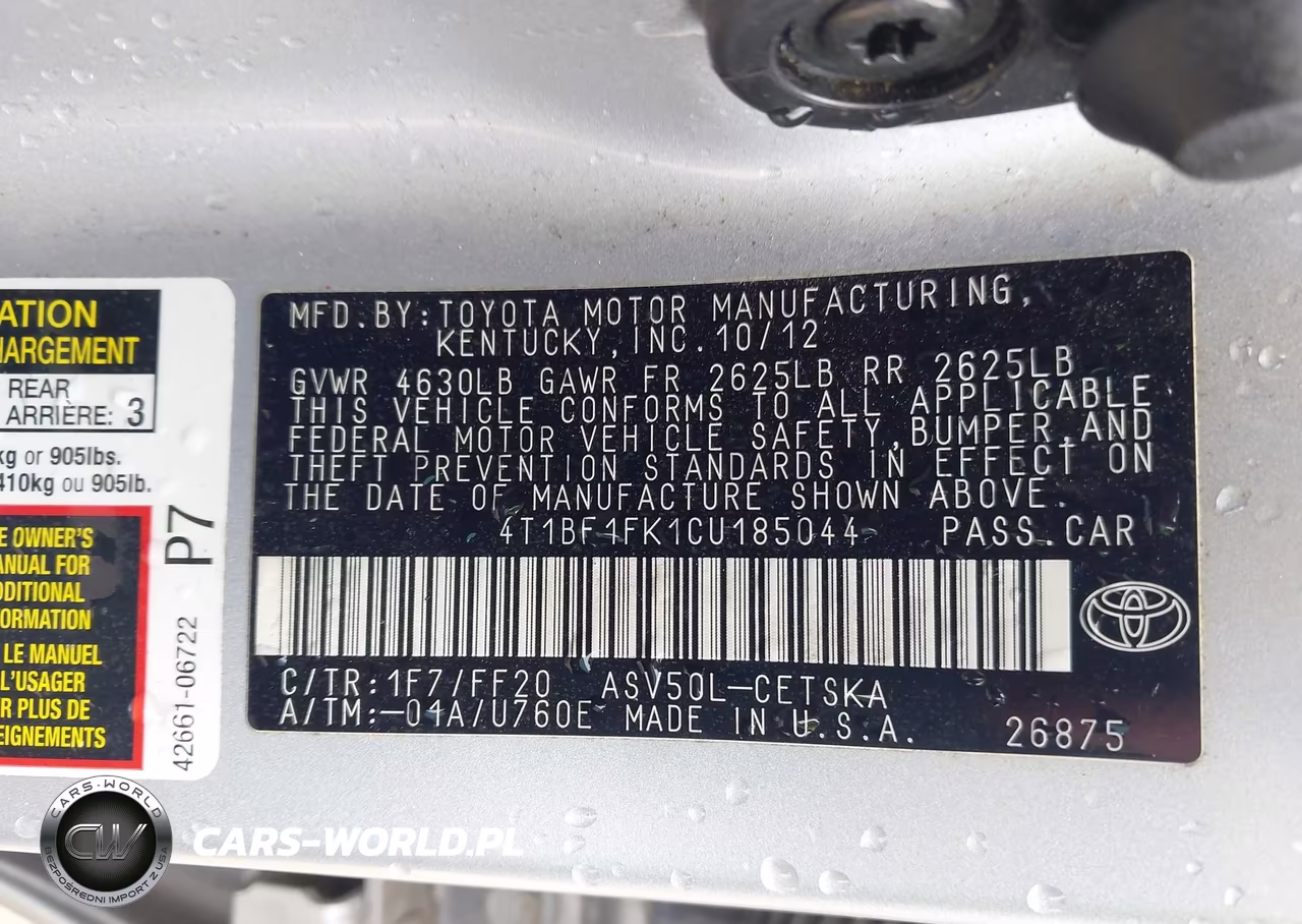 2012 Toyota Camry Se VIN:4T1BF1FK1CU185044 - 9