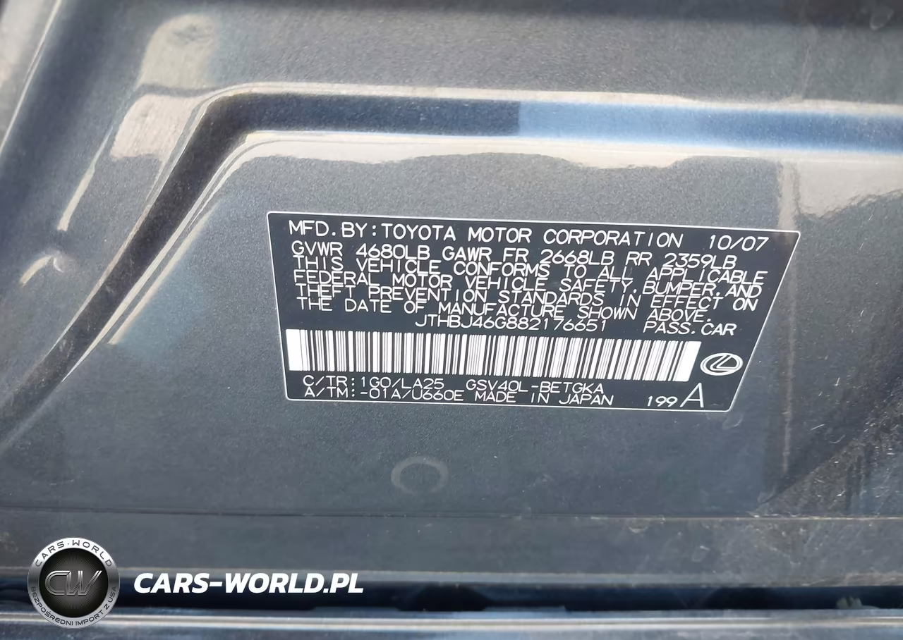 2008 Lexus Es 350 VIN:JTHBJ46G882176651 - 9