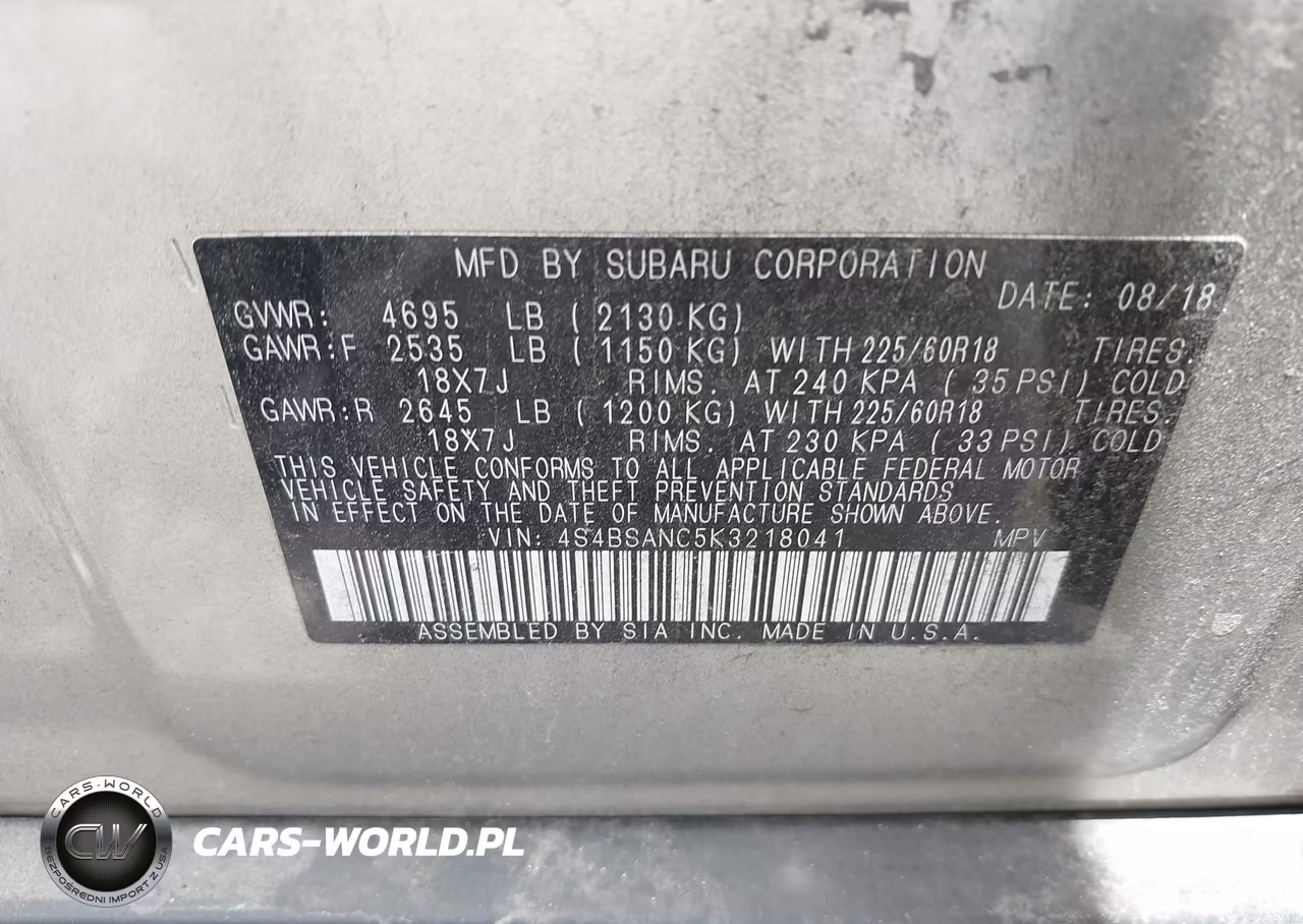 2019 Subaru Outback 2.5I Limited VIN:4S4BSANC5K3218041 - 9