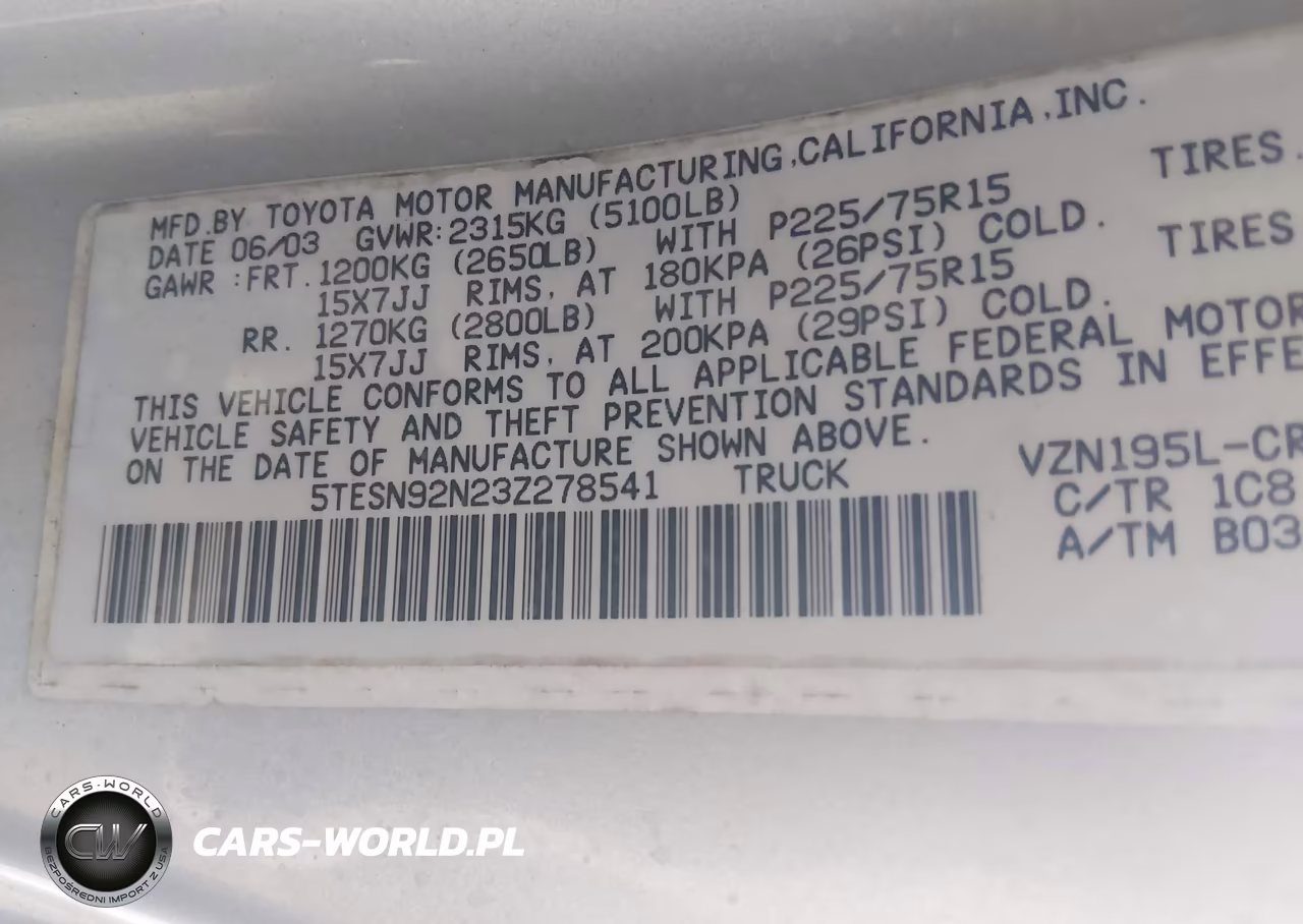 2003 Toyota Tacoma Prerunner V6 VIN:5TESN92N23Z278541 - 9