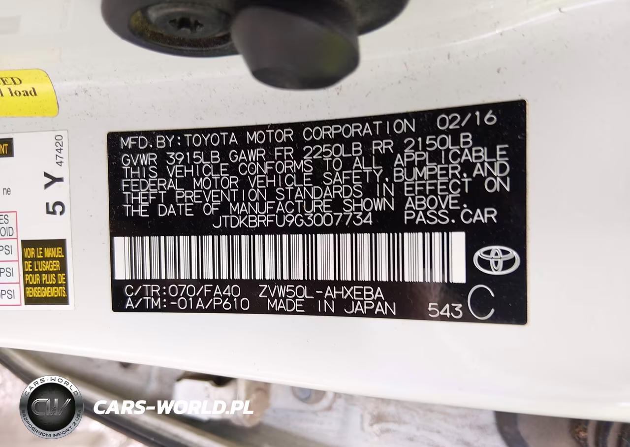 2016 Toyota Prius Two VIN:JTDKBRFU9G3007734 - 9