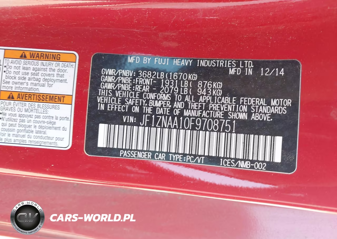 2015 Scion Fr-S VIN:JF1ZNAA10F9708751 - 9