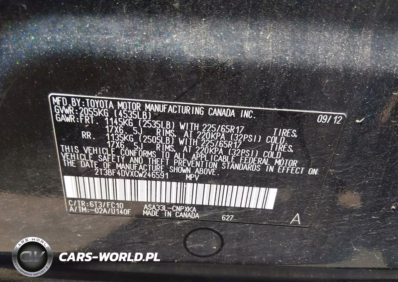 2012 Toyota Rav4 VIN:2T3BF4DVXCW246591 - 9