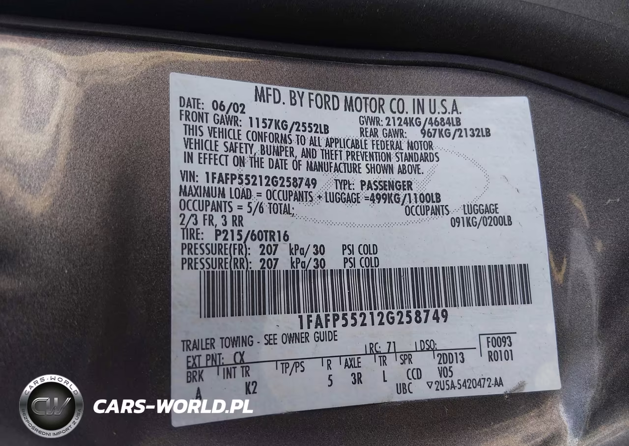 2002 Ford Taurus Ses Standard VIN:1FAFP55212G258749 - 9
