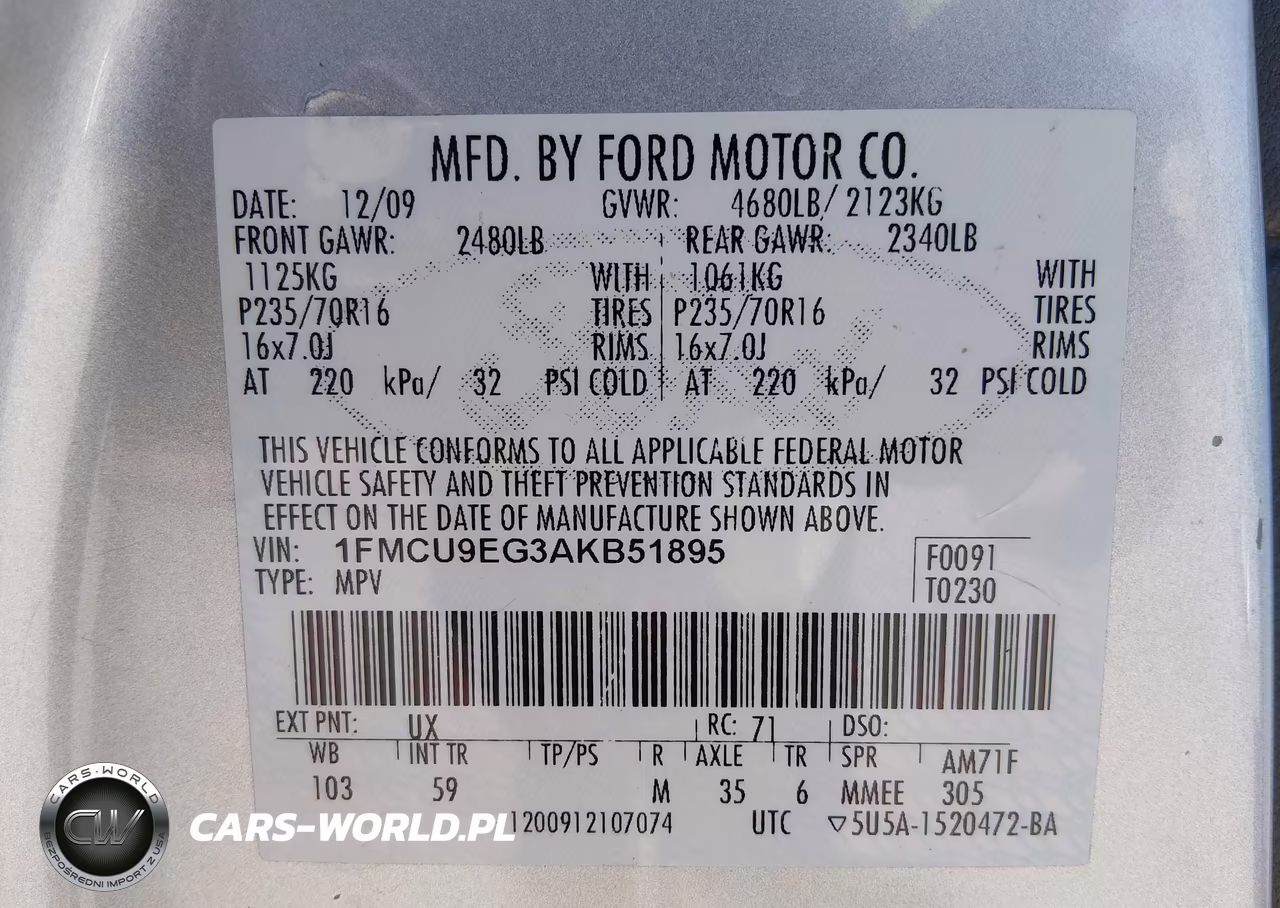 2010 Ford Escape Limited VIN:1FMCU9EG3AKB51895 - 9