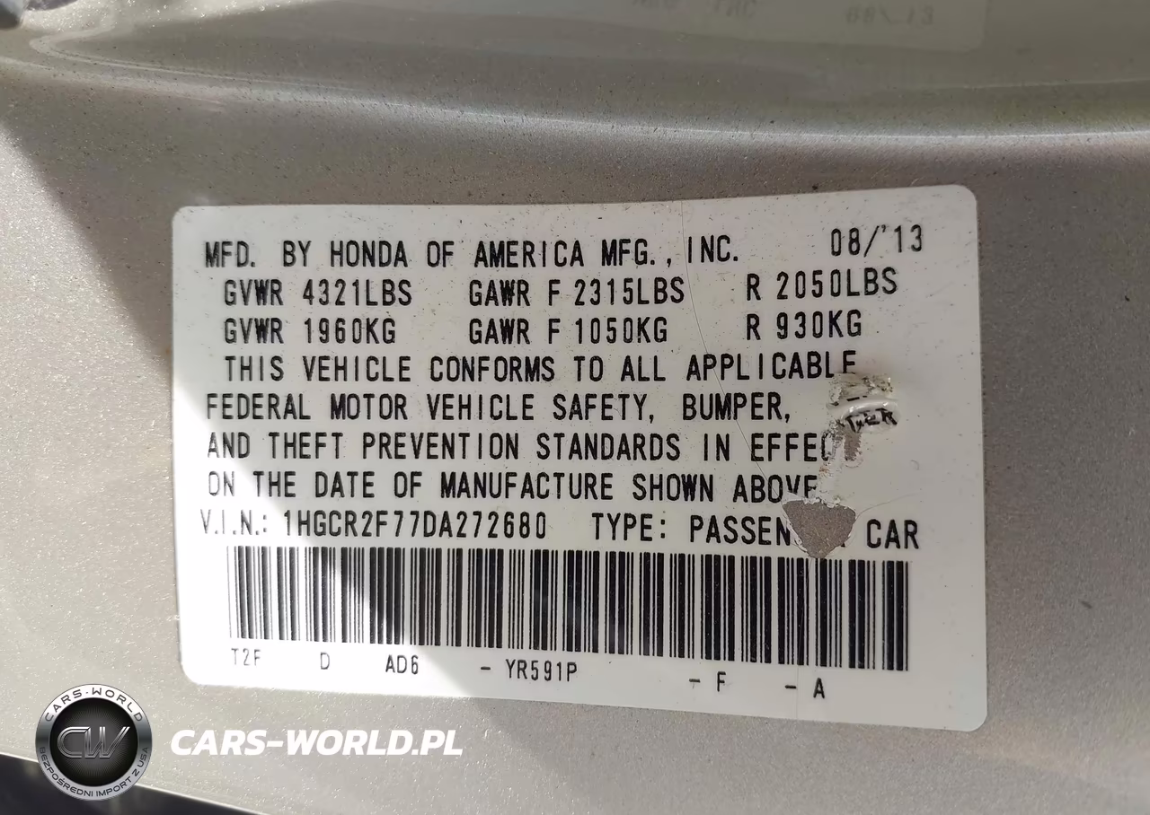 2013 Honda Accord Ex VIN:1HGCR2F77DA272680 - 9
