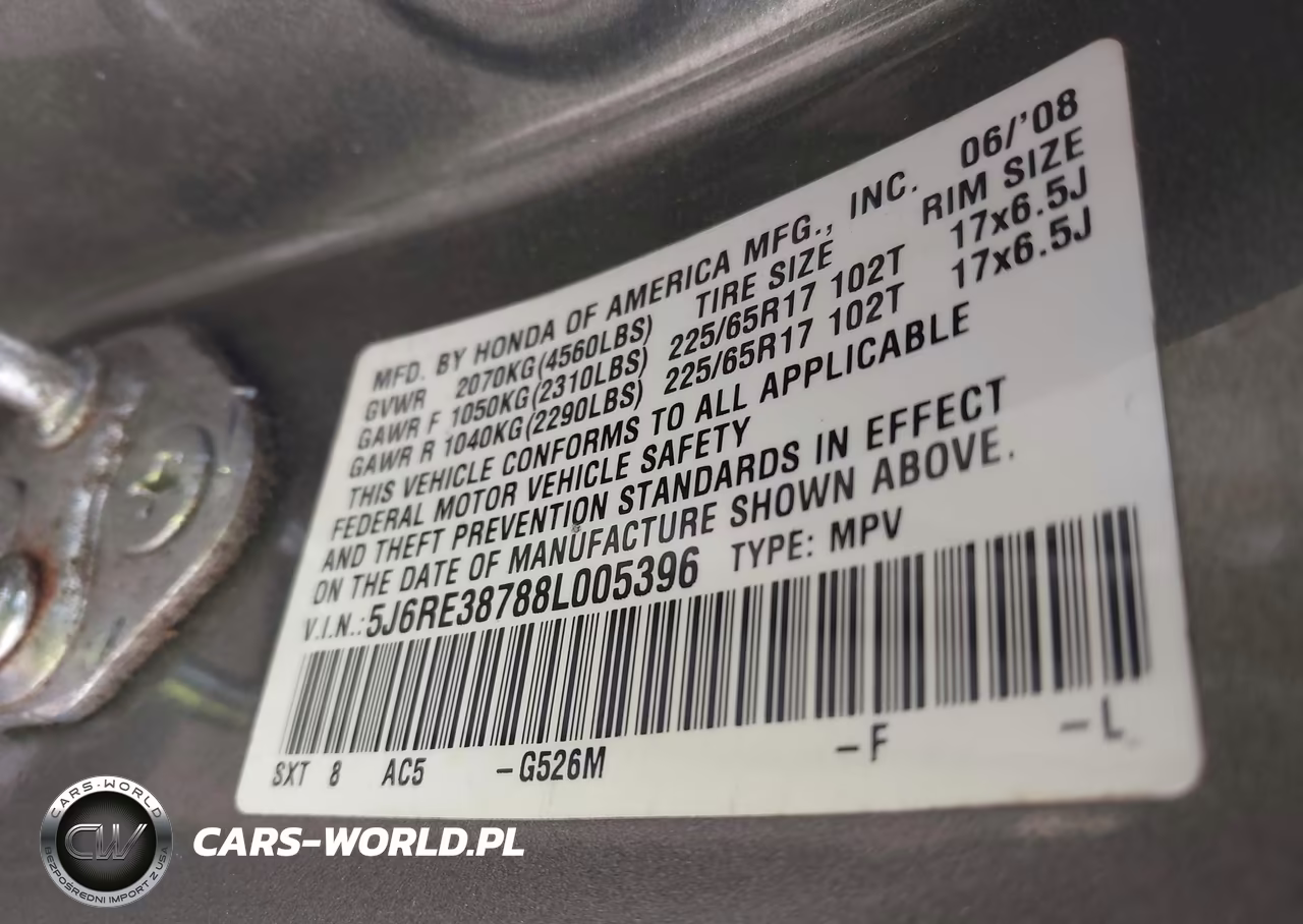 2008 Honda Cr-V Ex-L VIN:5J6RE38788L005396 - 9