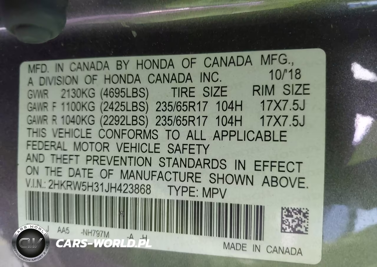 2018 Honda Cr-V Lx VIN:2HKRW5H31JH423868 - 9