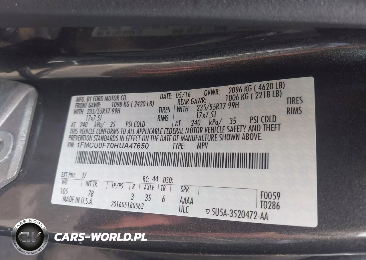 2017 Ford Escape S VIN:1FMCU0F70HUA47650 - 9