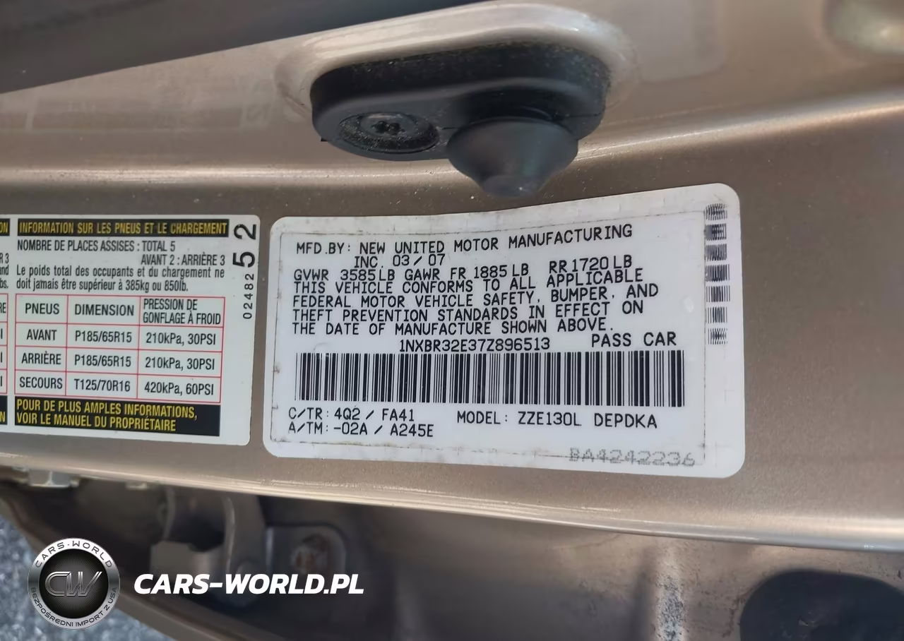 2007 Toyota Corolla Ce VIN:1NXBR32E37Z896513 - 9