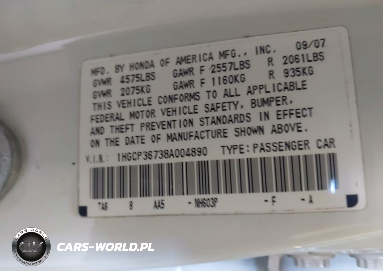 2008 Honda Accord 3.5 Ex VIN:1HGCP36738A004890 - 9