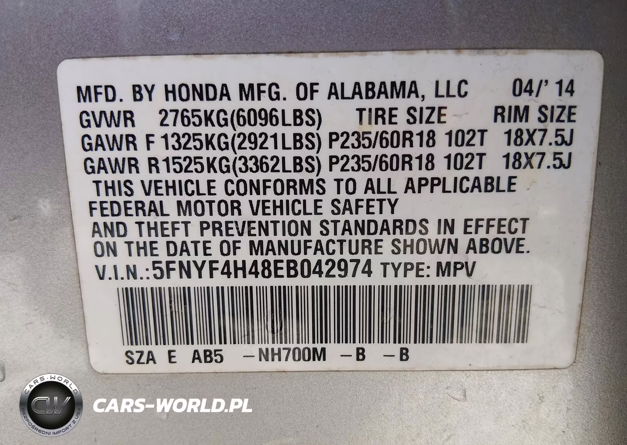 2014 Honda Pilot Ex VIN:5FNYF4H48EB042974 - 9