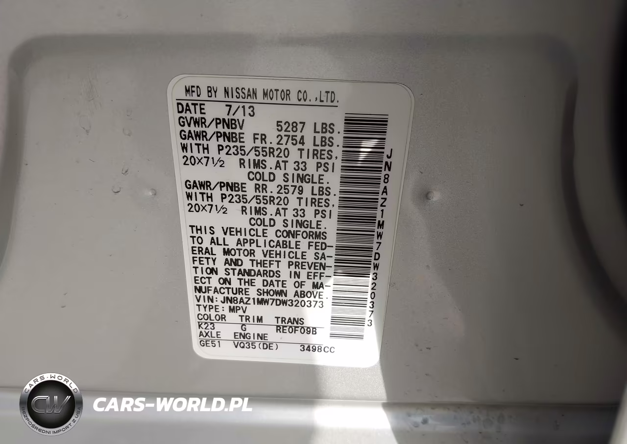 2013 Nissan Murano Le VIN:JN8AZ1MW7DW320373 - 9