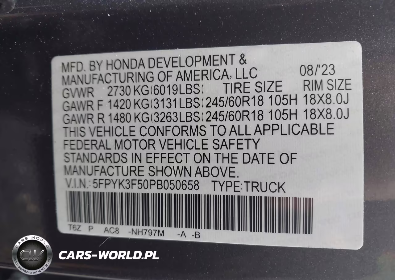 2023 Honda Ridgeline Rtl VIN:5FPYK3F50PB050658 - 9