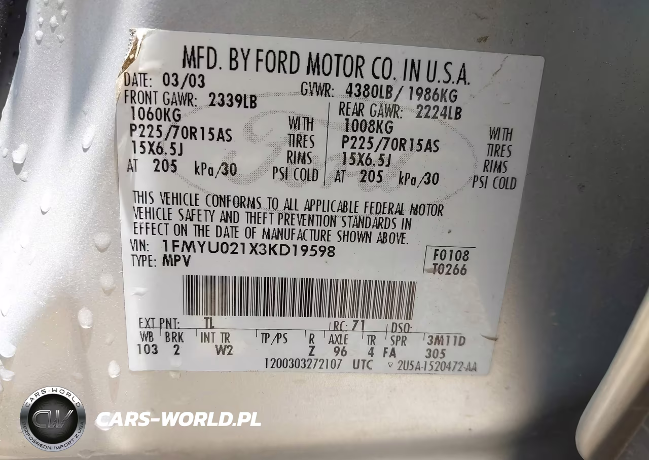 2003 Ford Escape Xls VIN:1FMYU021X3KD19598 - 9