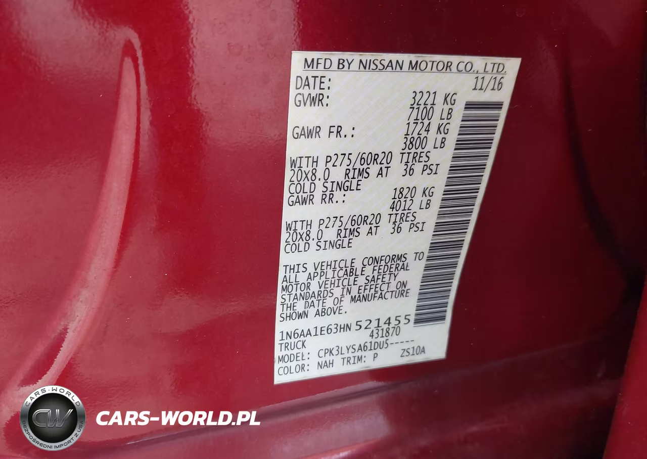 2017 Nissan Titan Platinum Reserve VIN:1N6AA1E63HN521455 - 9