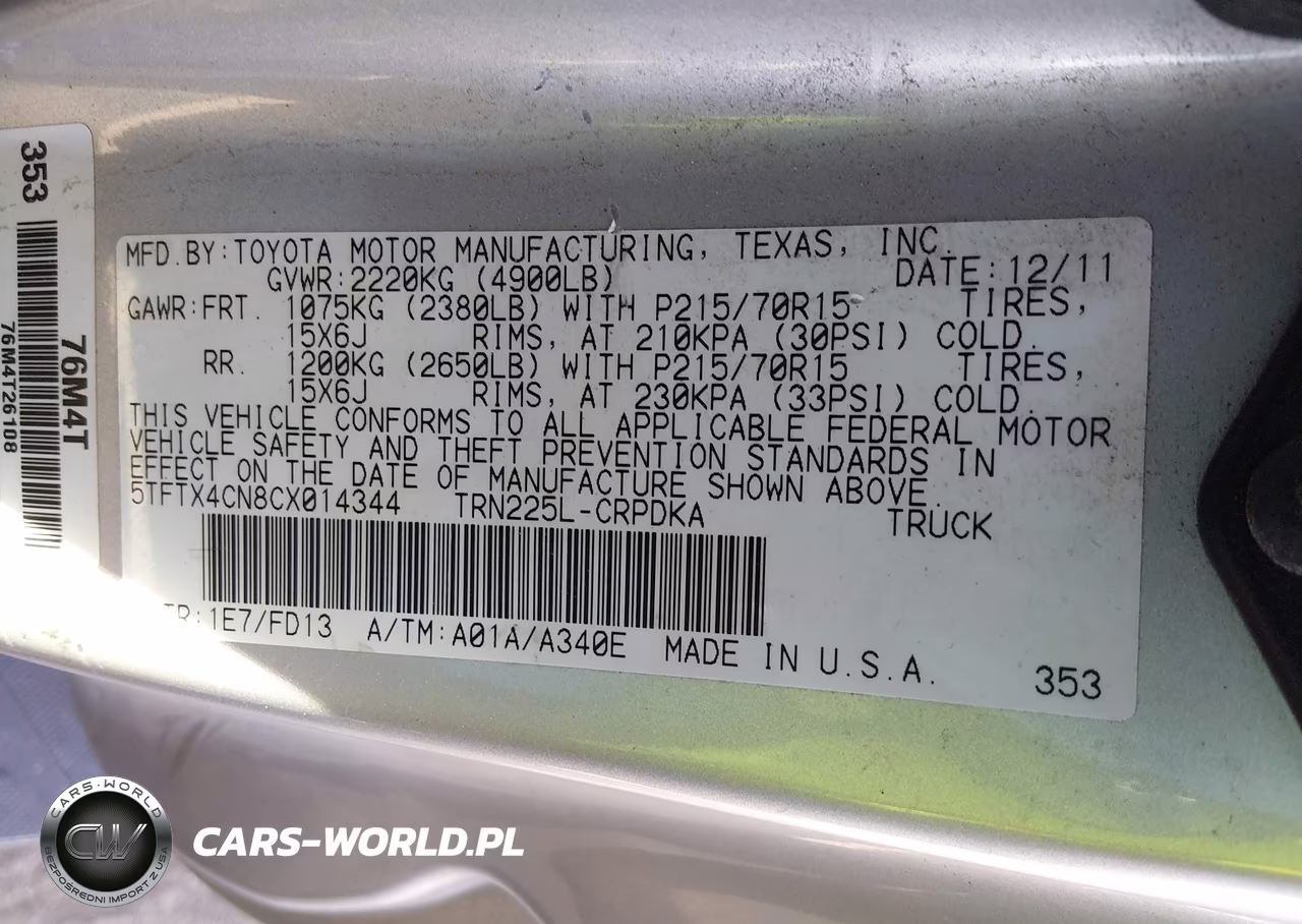 2012 Toyota Tacoma VIN:5TFTX4CN8CX014344 - 9