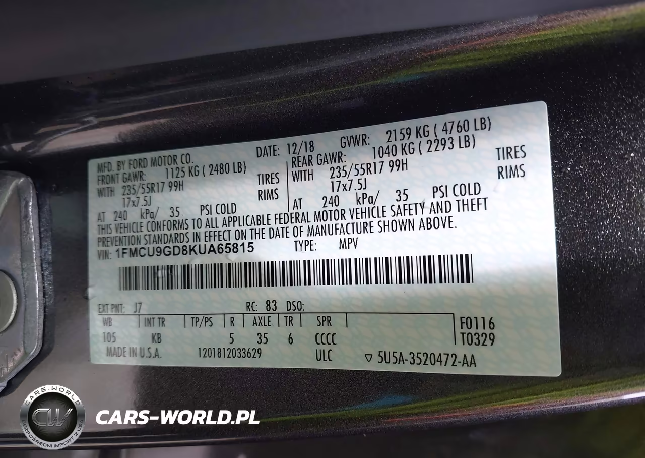2019 Ford Escape Se VIN:1FMCU9GD8KUA65815 - 9