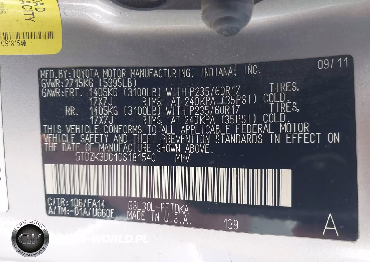 2012 Toyota Sienna Base V6 7 Passenger VIN:5TDZK3DC1CS181540 - 9