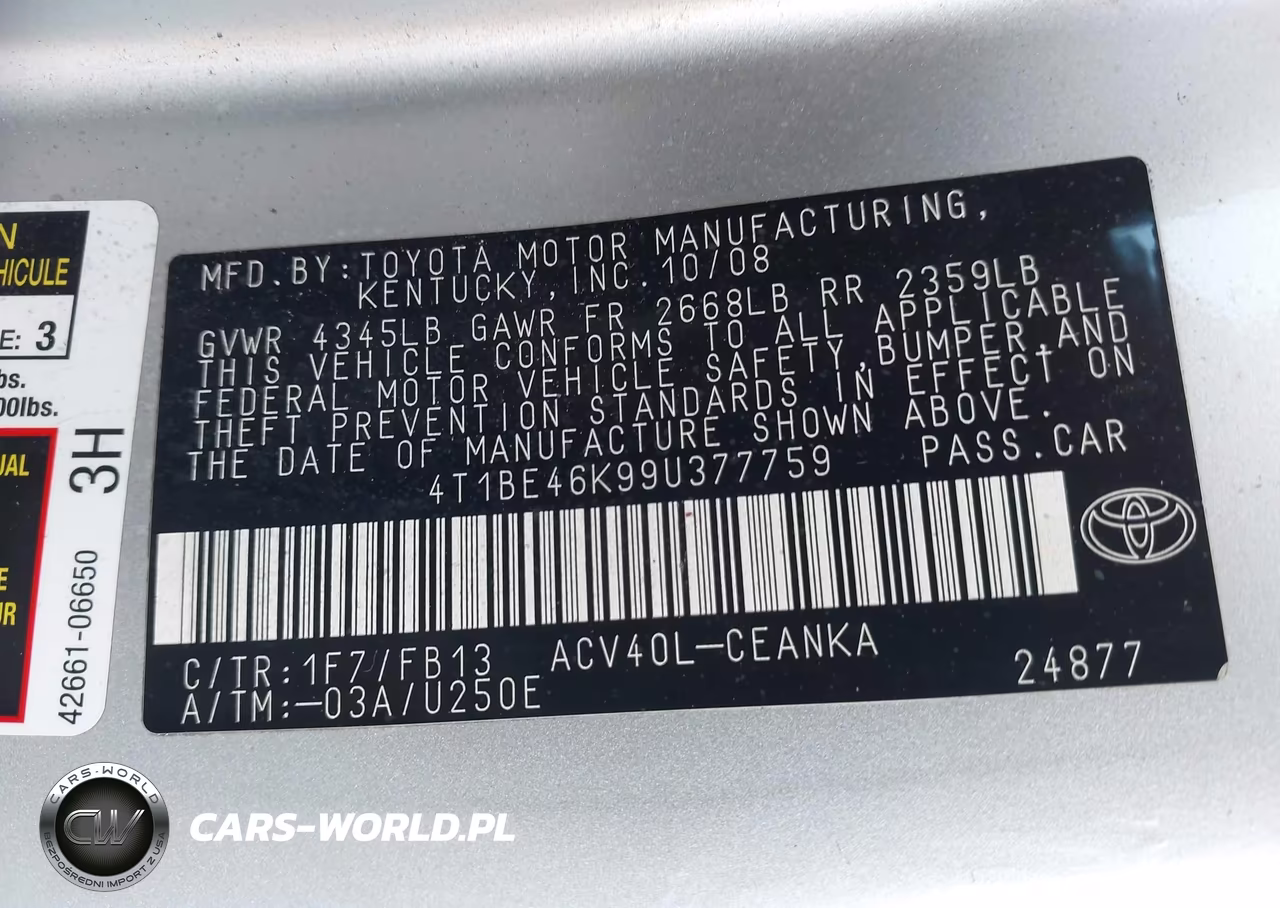 2009 Toyota Camry VIN:4T1BE46K99U377759 - 9