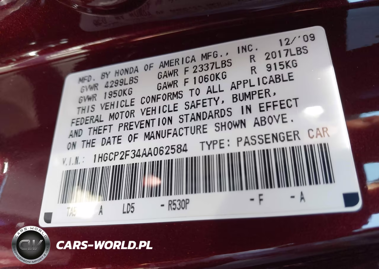 2010 Honda Accord 2.4 Lx VIN:1HGCP2F34AA062584 - 9
