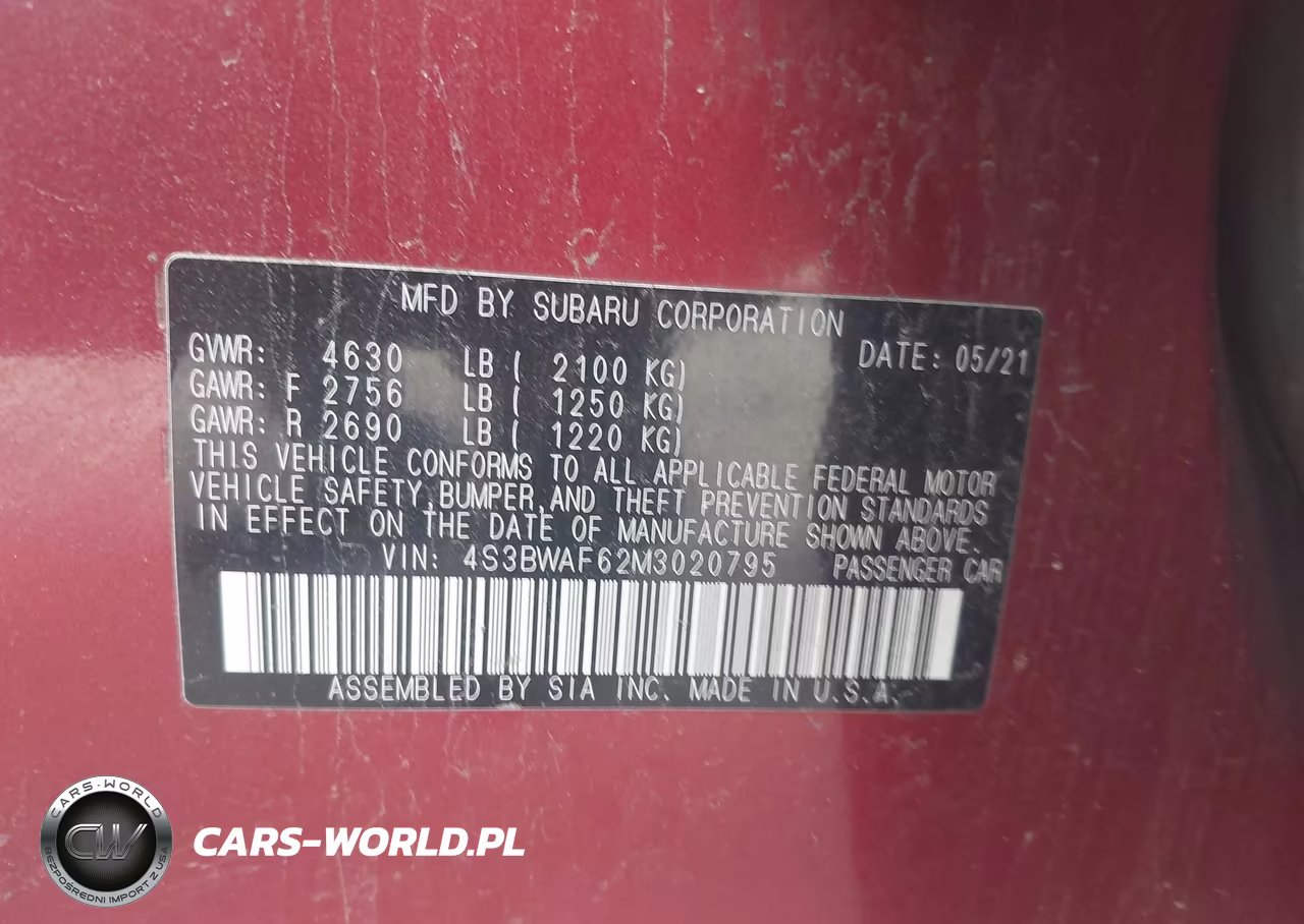 2021 Subaru Legacy Premium VIN:4S3BWAF62M3020795 - 9