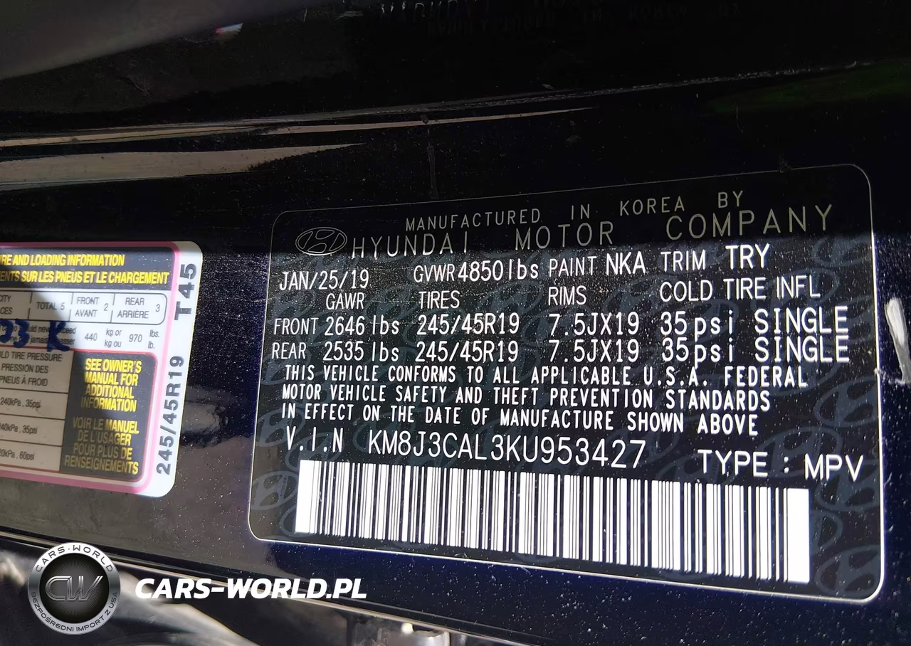2019 Hyundai Tucson Sport VIN:KM8J3CAL3KU953427 - 9