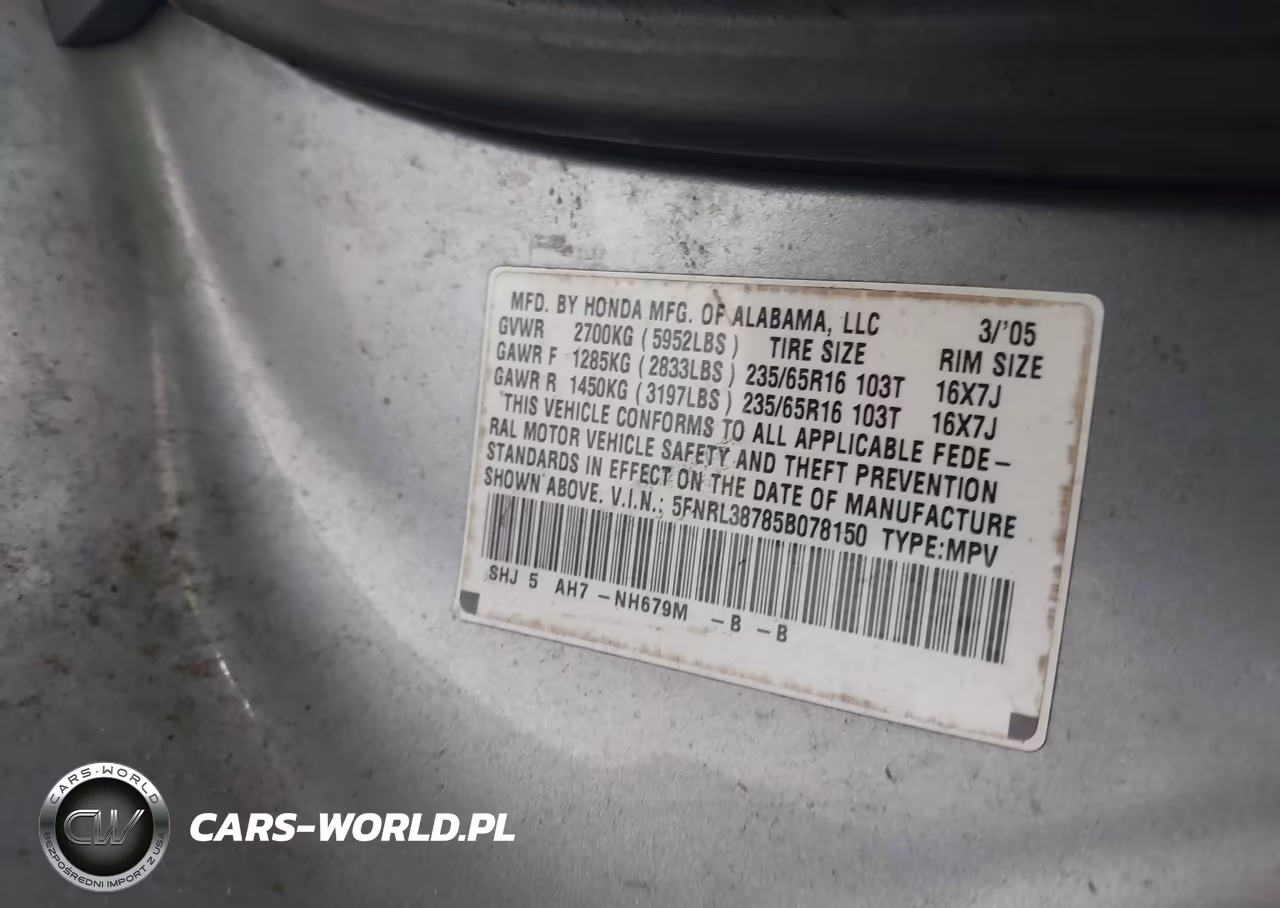 2005 Honda Odyssey Ex-L VIN:5FNRL38785B078150 - 9