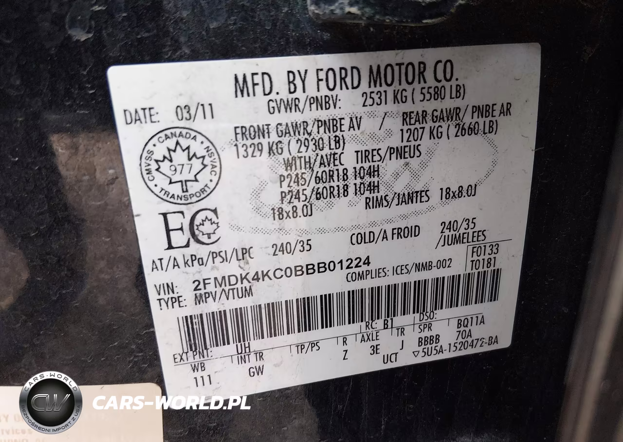 2011 Ford Edge Limited VIN:2FMDK4KC0BBB01224 - 9