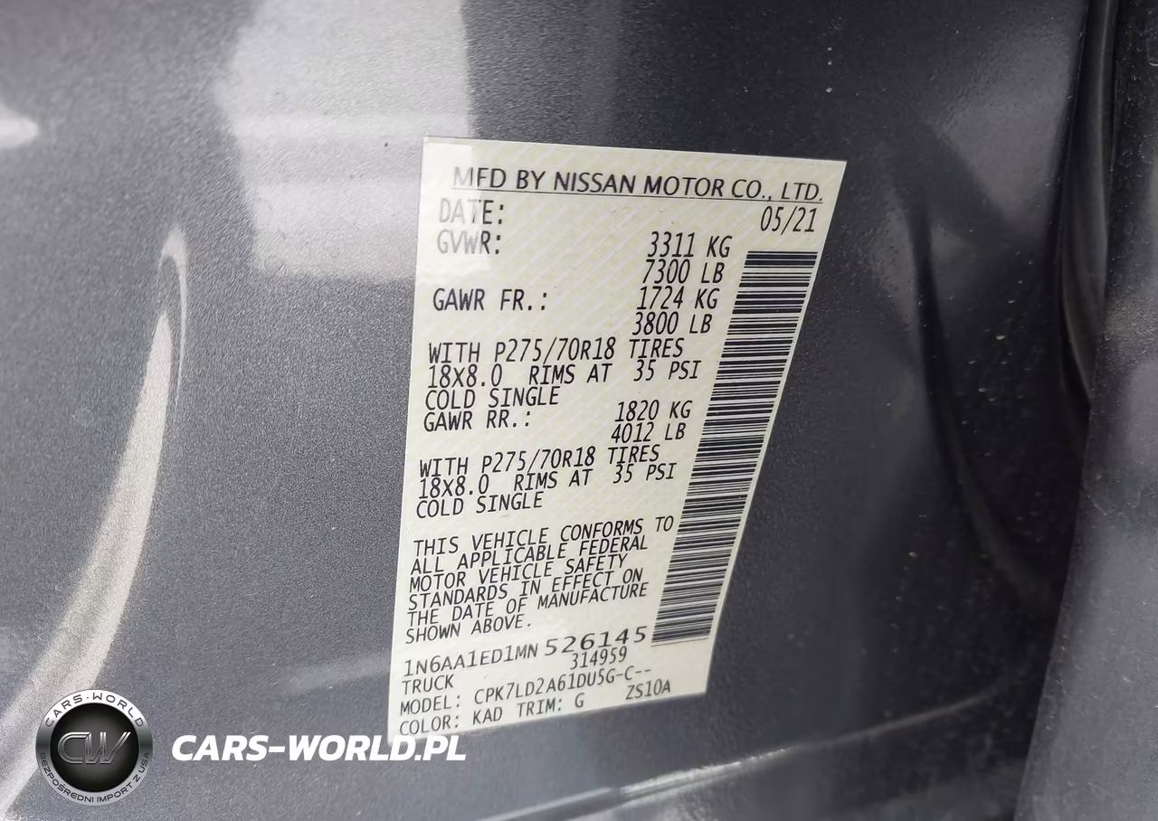 2021 Nissan Titan Pro-4X 4X4 VIN:1N6AA1ED1MN526145 - 9