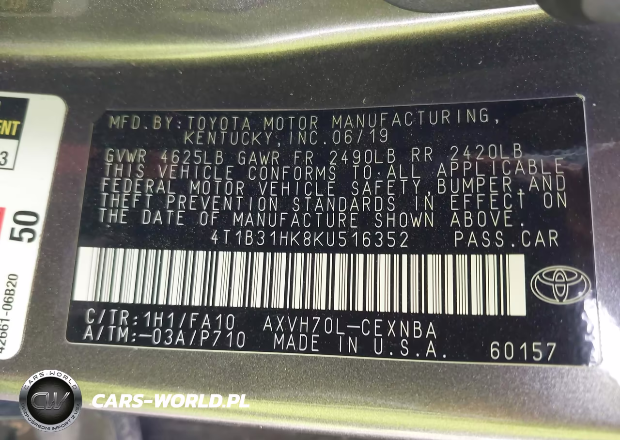 2019 Toyota Camry Hybrid Le VIN:4T1B31HK8KU516352 - 9