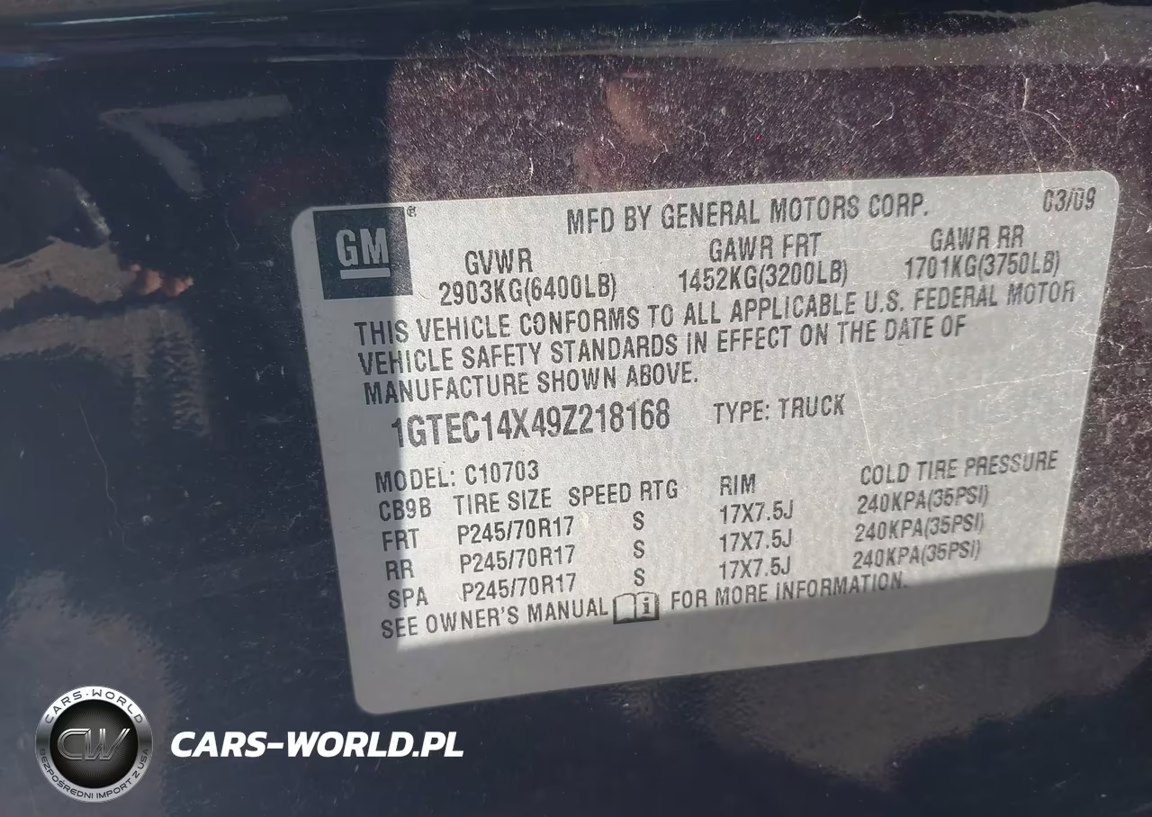 2009 GMC Sierra 1500 Work Truck VIN:1GTEC14X49Z218168 - 9